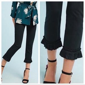 Cartonnier by Anthropologie Black Ruffle Hem Cropped Pants